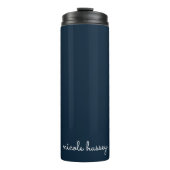 Navy Blue Script | Stijlvol Monogram Modern Thermosbeker (Voorkant)