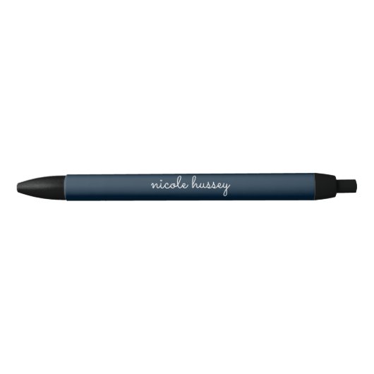 Navy Blue Script | Stijlvol Monogram Modern Zwarte Inkt Pen (Voorkant)