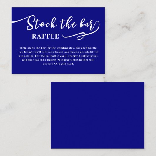 Navy Blue Script Stock de bar Bruidsmeisjesfeestje Informatiekaartje (Voorkant / Achterkant)