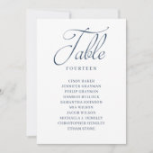 Navy Blue Script Table Number Seating Chart Kaart (Voorkant)