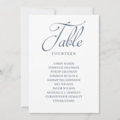 Navy Blue Script Table Number Seating Chart Kaart (Achterkant)