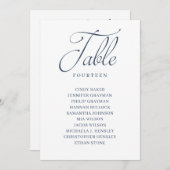 Navy Blue Script Table Number Seating Chart Kaart (Voorkant / Achterkant)