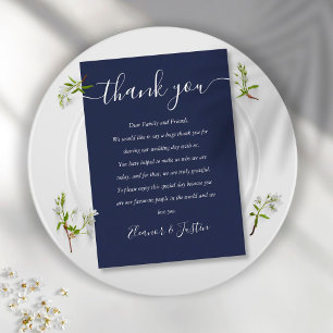 Navy Blue Script Weddenschap Plaatskaartje