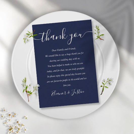 Navy Blue Script Weddenschap Plaatskaartje