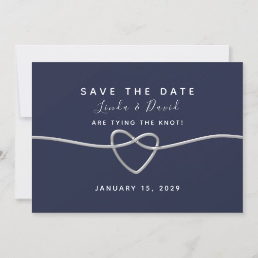 Navy Blue Script Weddenschap Save The Date (Voorkant)