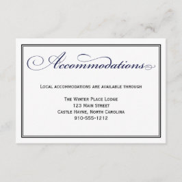 Navy Blue Script Wedding Accommodatie Kaart