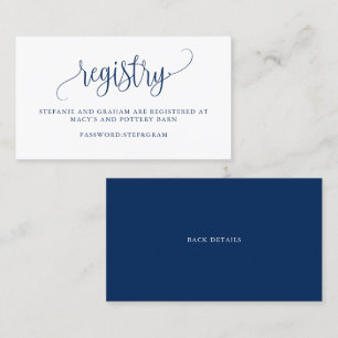 Navy Blue  Script Wedding Gift Registry Visitekaartje