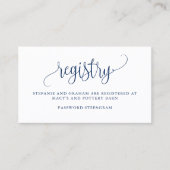 Navy Blue Script Wedding Gift Registry Visitekaartje (Voorkant)