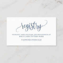 Navy Blue  Script Wedding Gift Registry Visitekaartje