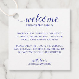 Navy Blue Script Wedding Welcome Gift Bag Basket Bedankjes Labels