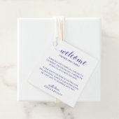 Navy Blue Script Wedding Welcome Gift Bag Basket Bedankjes Labels (In situ)