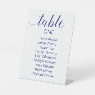 Navy Blue Script Wedding Zitting Grafiek Reclamebord Met Voetstuk