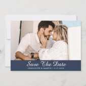 Navy Blue Script Weduwfoto Save the Date Cards (Voorkant)