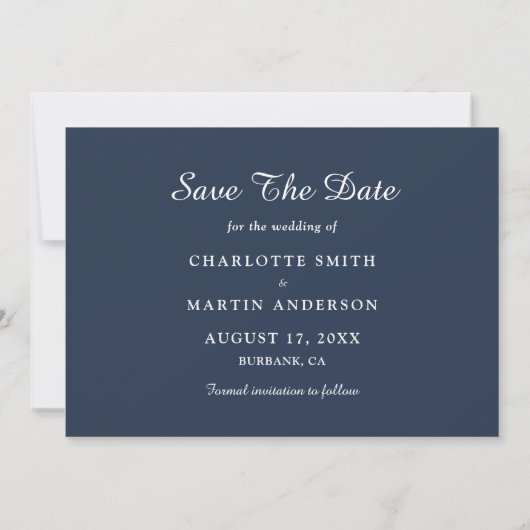 Navy Blue Script Weduwfoto Save the Date Cards (Achterkant)