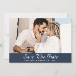 Navy Blue Script Weduwfoto Save the Date Cards