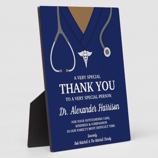 Navy Blue Scrubs Medical Professional Dank u Fotoplaat (Zijkant)