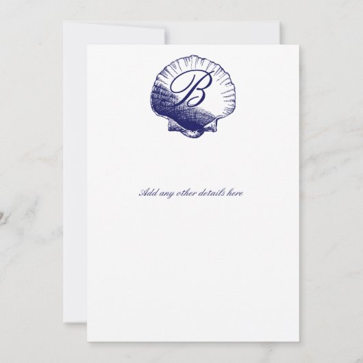 Navy Blue Sea Shells Weddenschap Kaart (Achterkant)