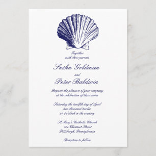 Navy Blue Sea Shells Weddenschap Kaart