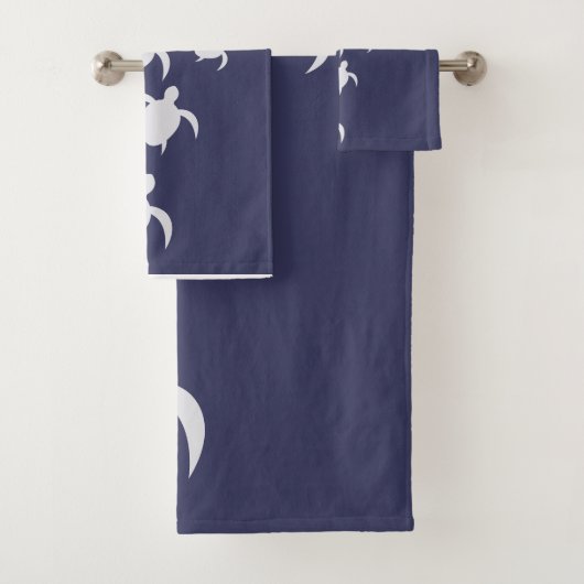 Navy Blue Sea Turtle Bathroom Hand Towel Bad Handdoek (Insitu)