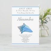 Navy Blue Seahorse Ahoy is een Boy Baby shower (Staand voorkant)