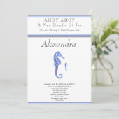 Navy Blue Seahorse Ahoy is een jongen Baby shower (Staand voorkant)