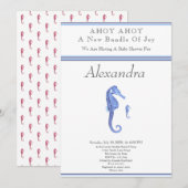 Navy Blue Seahorse Ahoy is een jongen Baby shower (Voorkant / Achterkant)