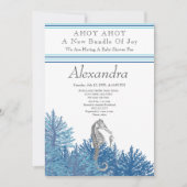 Navy Blue Seahorse Ahoy is een jongen Baby shower (Voorkant)