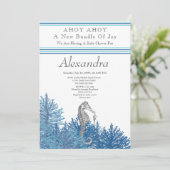 Navy Blue Seahorse Ahoy is een jongen Baby shower (Staand voorkant)