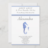 Navy Blue Seahorse Ahoy is een jongen Baby shower (Voorkant)