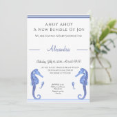 Navy Blue Seahorse Ahoy is een jongen Baby shower (Staand voorkant)
