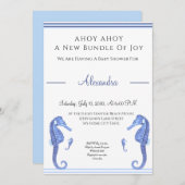 Navy Blue Seahorse Ahoy is een jongen Baby shower (Voorkant / Achterkant)