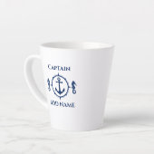 Navy Blue Seahorse & Anker Naam of Boot 2 Side Latte Mok (Linkerhoek)