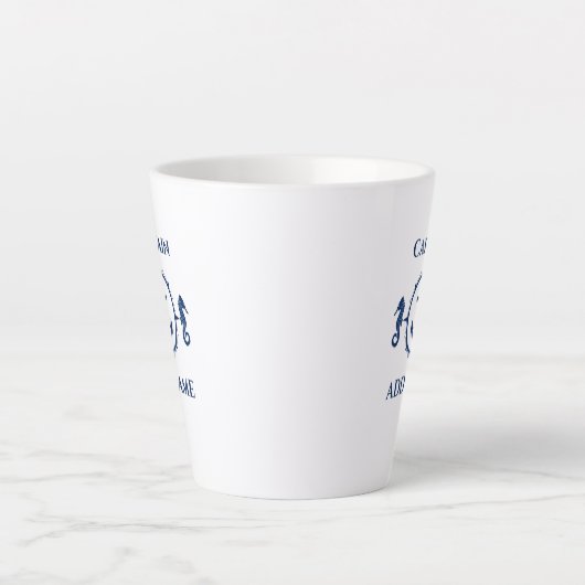 Navy Blue Seahorse & Anker Naam of Boot 2 Side Latte Mok (Voorkant)