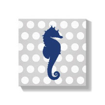 Navy Blue Seahorse Grijs en wit Polka Dots