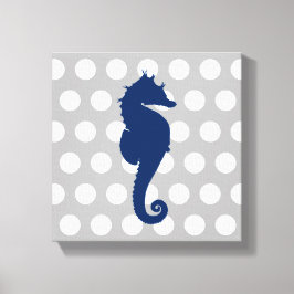 Navy Blue Seahorse Grijs en wit Polka Dots Canvas Afdruk
