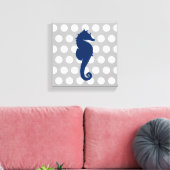 Navy Blue Seahorse Grijs en wit Polka Dots Canvas Afdruk (Insitu (Woonkamer))