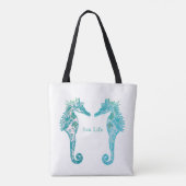 Navy blue seapaarden Zee Life art tekening tas (Achterkant)