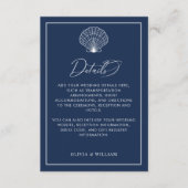 Navy Blue Seashell Beach bruiloft details Informatiekaartje (Voorkant)