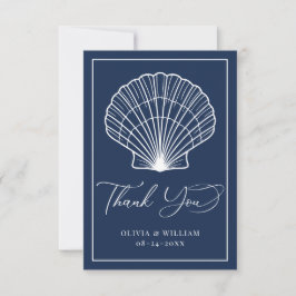 Navy Blue Seashell Beach Bruiloft Elegant Bedankkaart