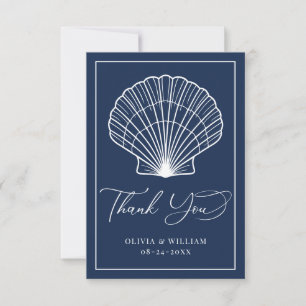 Navy Blue Seashell Beach Bruiloft Elegant Bedankkaart