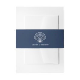 Navy Blue Seashell Beach Minimale bruiloft Uitnodigingen Wikkel