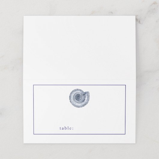 Navy Blue Seashell Blank Table Guest Plaatskaartje (Buitenkant ongevouwen)