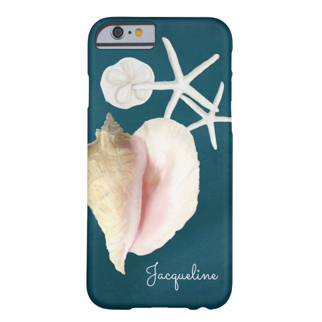 Navy Blue Seashell Modern Beach Conch Starfish Case-Mate iPhone Case (Achterkant)