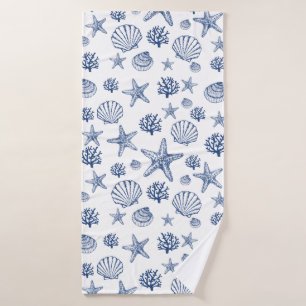 Navy Blue Seashell Patroon Badhanddoek