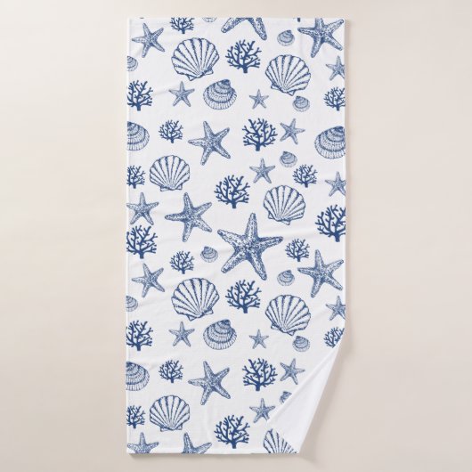 Navy Blue Seashell Patroon Badhanddoek (Badhanddoek)