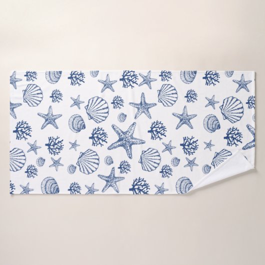 Navy Blue Seashell Patroon Badhanddoek (Badhanddoek)
