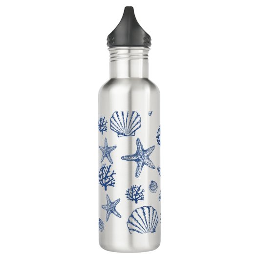 Navy Blue Seashell Patroon Waterfles (Links)