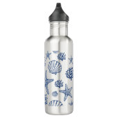Navy Blue Seashell Patroon Waterfles (Rechts)