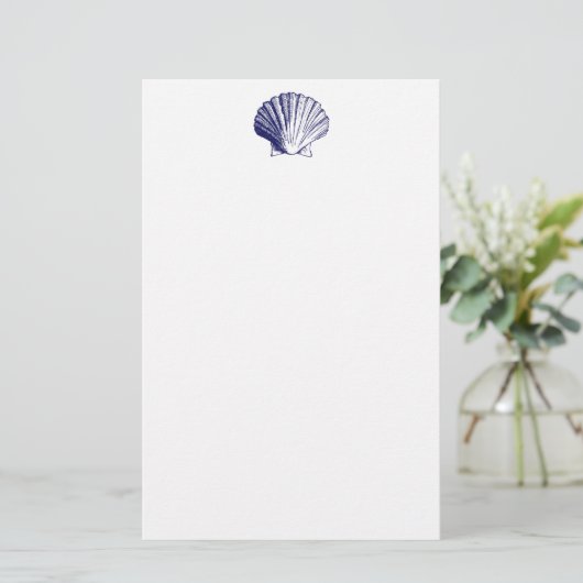 Navy Blue Seashell Stationery Briefpapier (Staand voorkant)