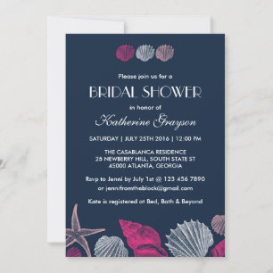 Navy Blue Seashells Invitation for Summer Wedding Kaart